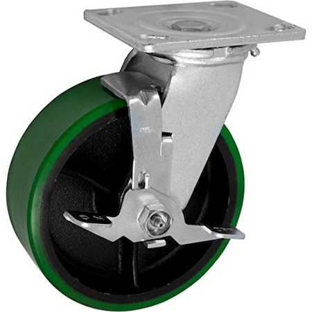 Casterhq Medium Duty 5"X 2" Green Polyurethane ON Iron Wheel, Swivel Caster wi MD5X2PIS2